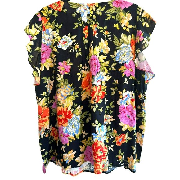 Rachel Roy Women's Brightly Colored Floral Sleeveless Ruffle Sleeve Blouse 2X - Picture 3 of 4
